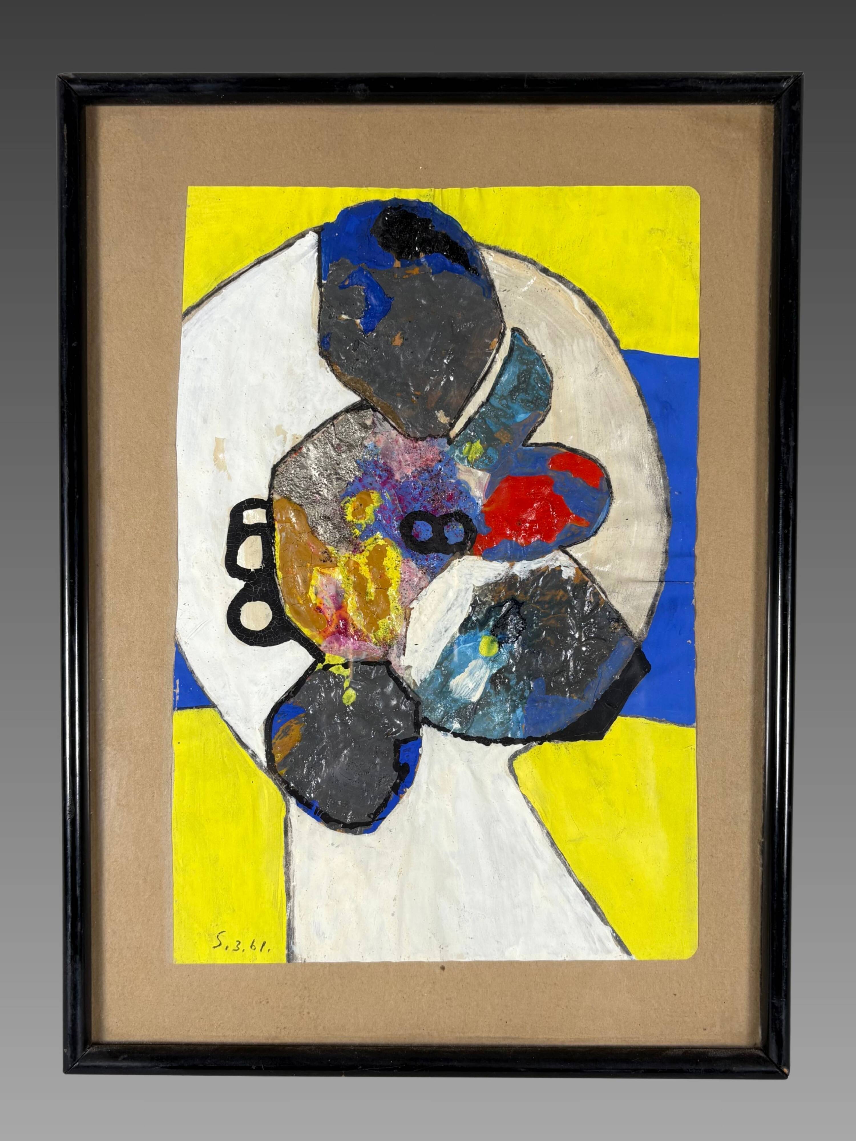 Sonja sekula (1918-1963) peinture huile sur papier  composition abstraite