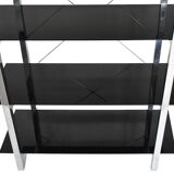 Chrome metal and black glass shelf with 5 levels.