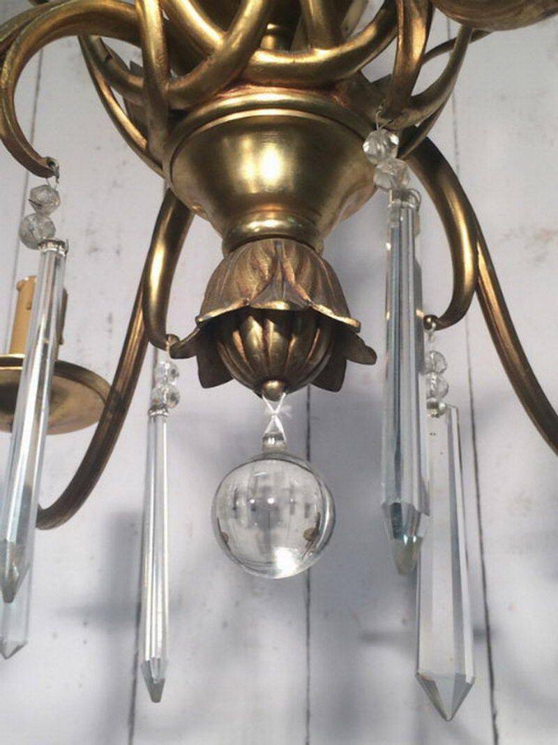 Bronze and crystal chandelier in the style of the Baguès house