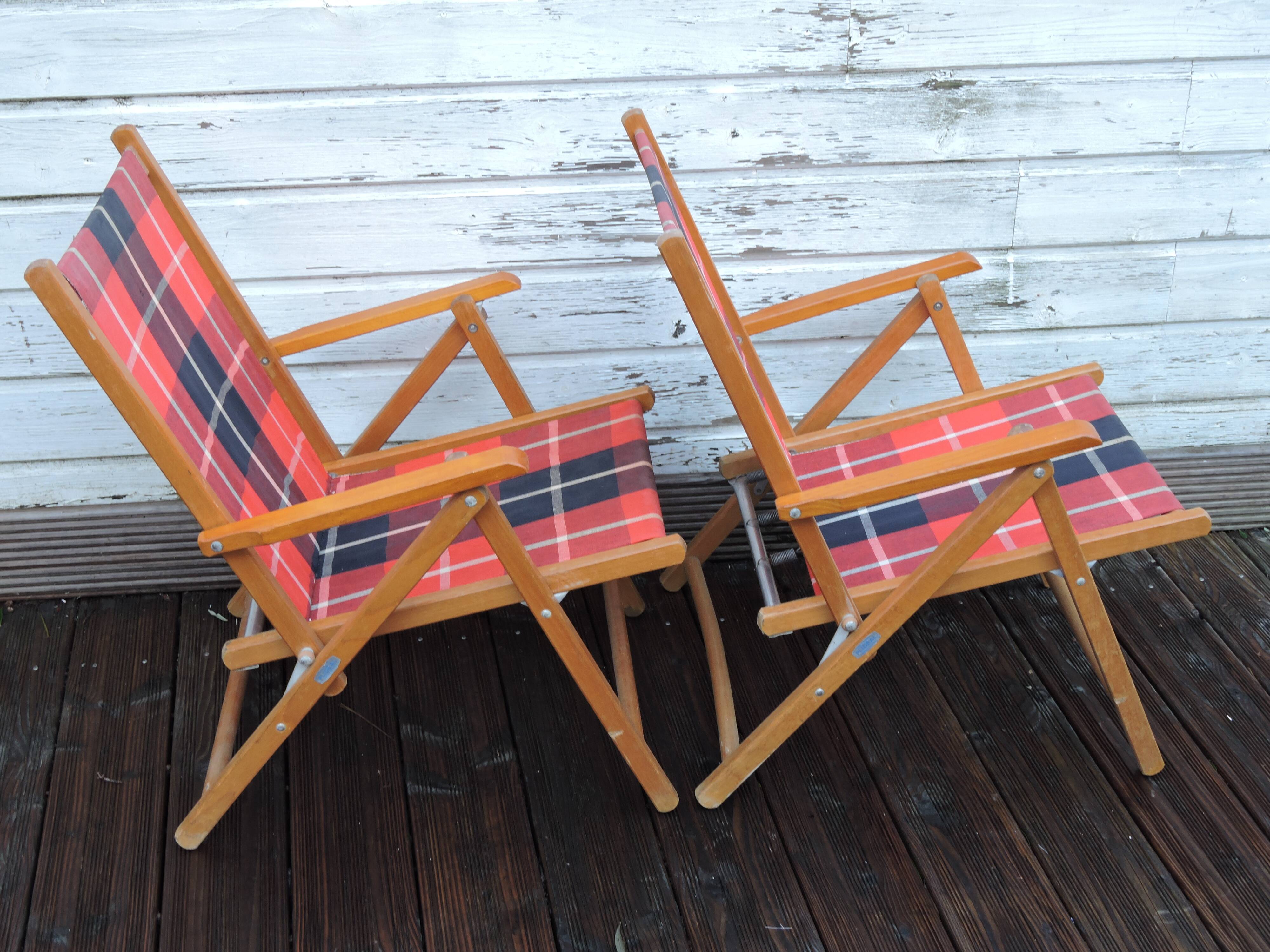 Pair of folding camping chairs Plidéal vintage 1950