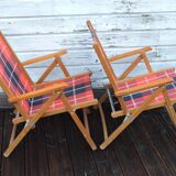 Pair of folding camping chairs Plidéal vintage 1950
