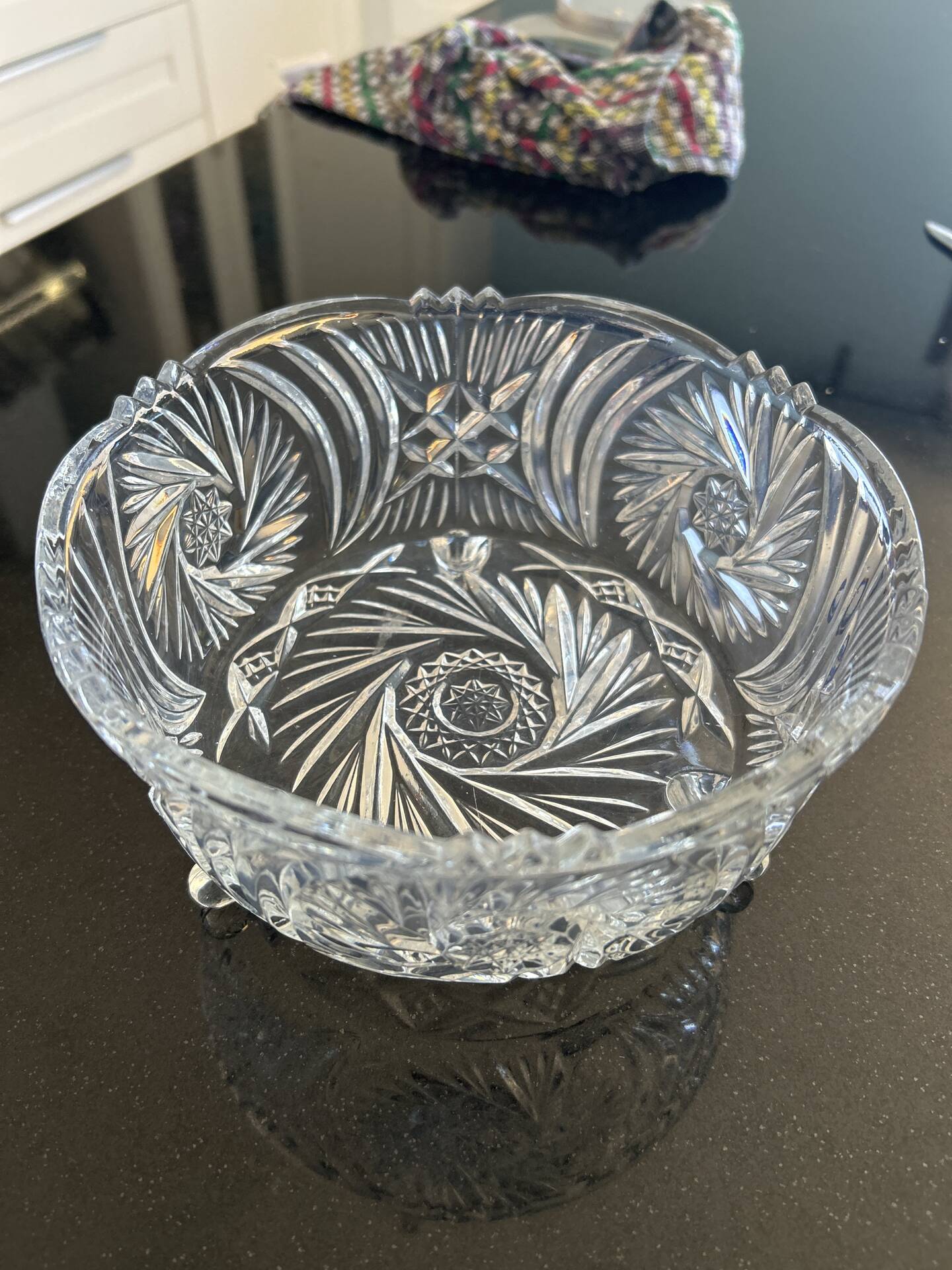 Cut glass compote on feet