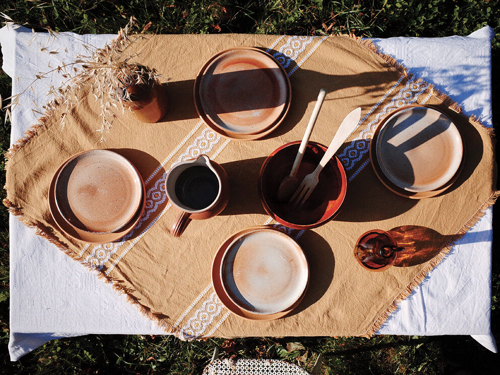 Set of 4 plates in sandstone Sarreguemines pink beige