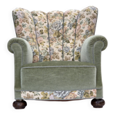 Fauteuil relax danois des années 1970, velours vert, état d'origine.