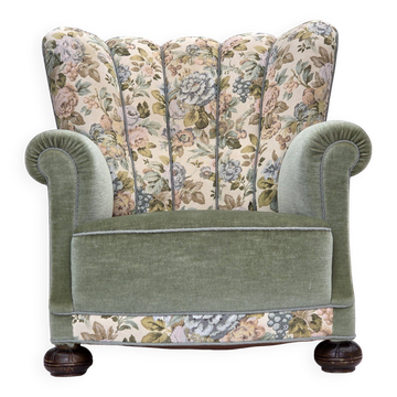 1970s, Danish relax armchair, green furniture velour, original condition.