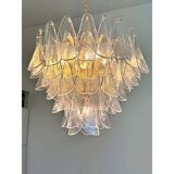 Venetian Transparent “Rondini” Murano Glass Gold Chandelier