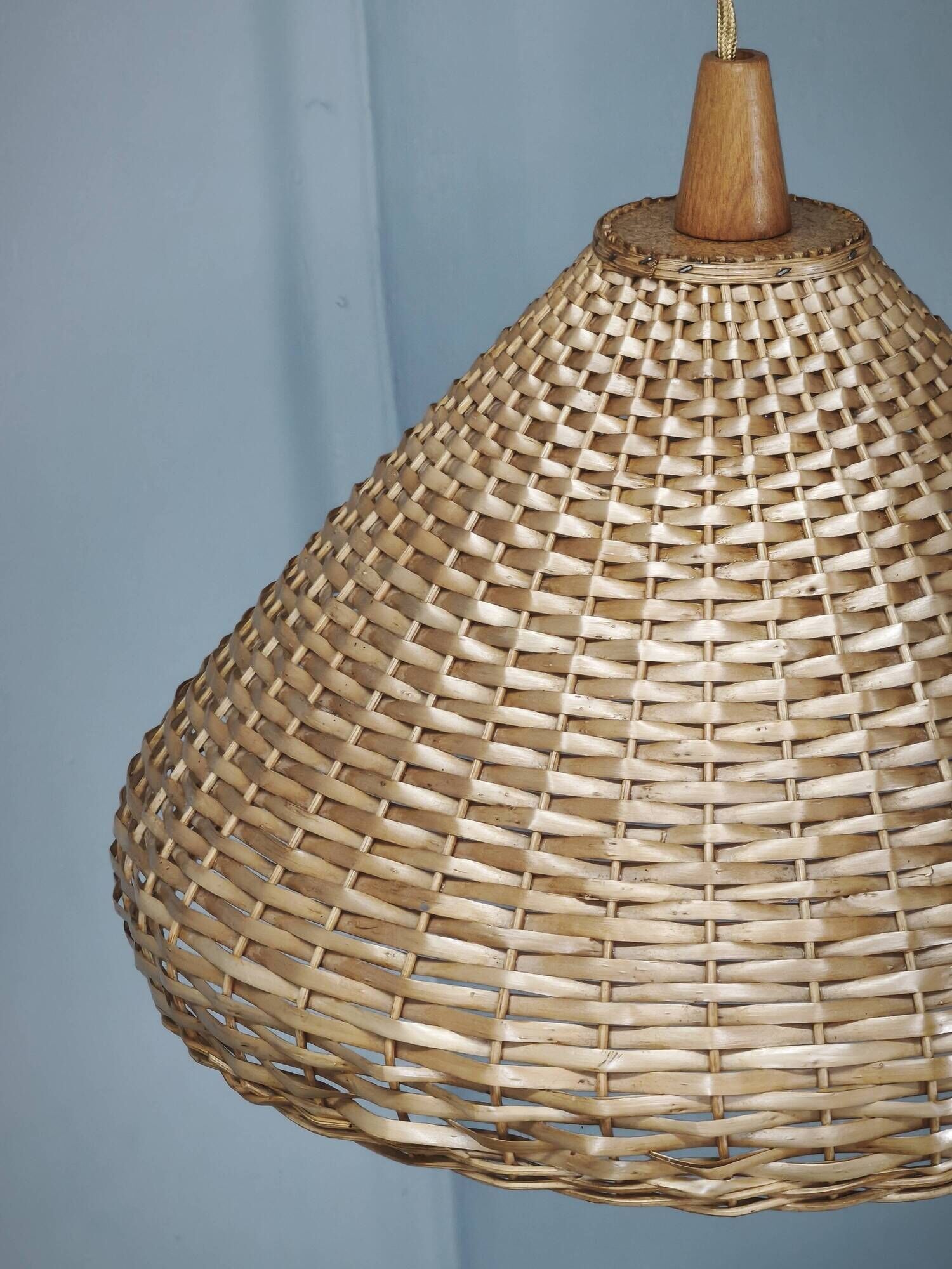 Czechoslovak Rattan and Wood Swing Arm Wall Lamp, 1960s