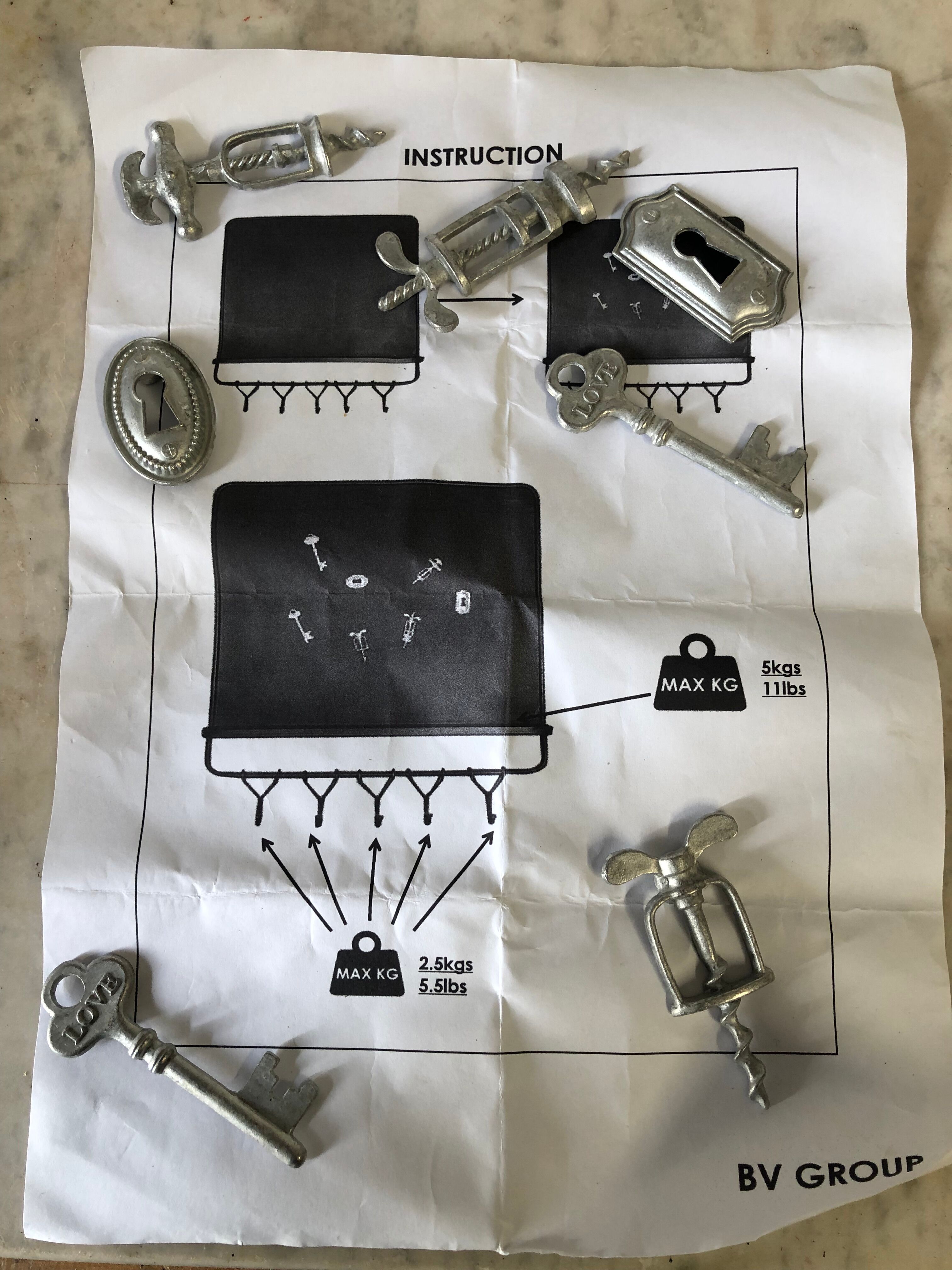 Wall shelf credenza, hooks and magnets