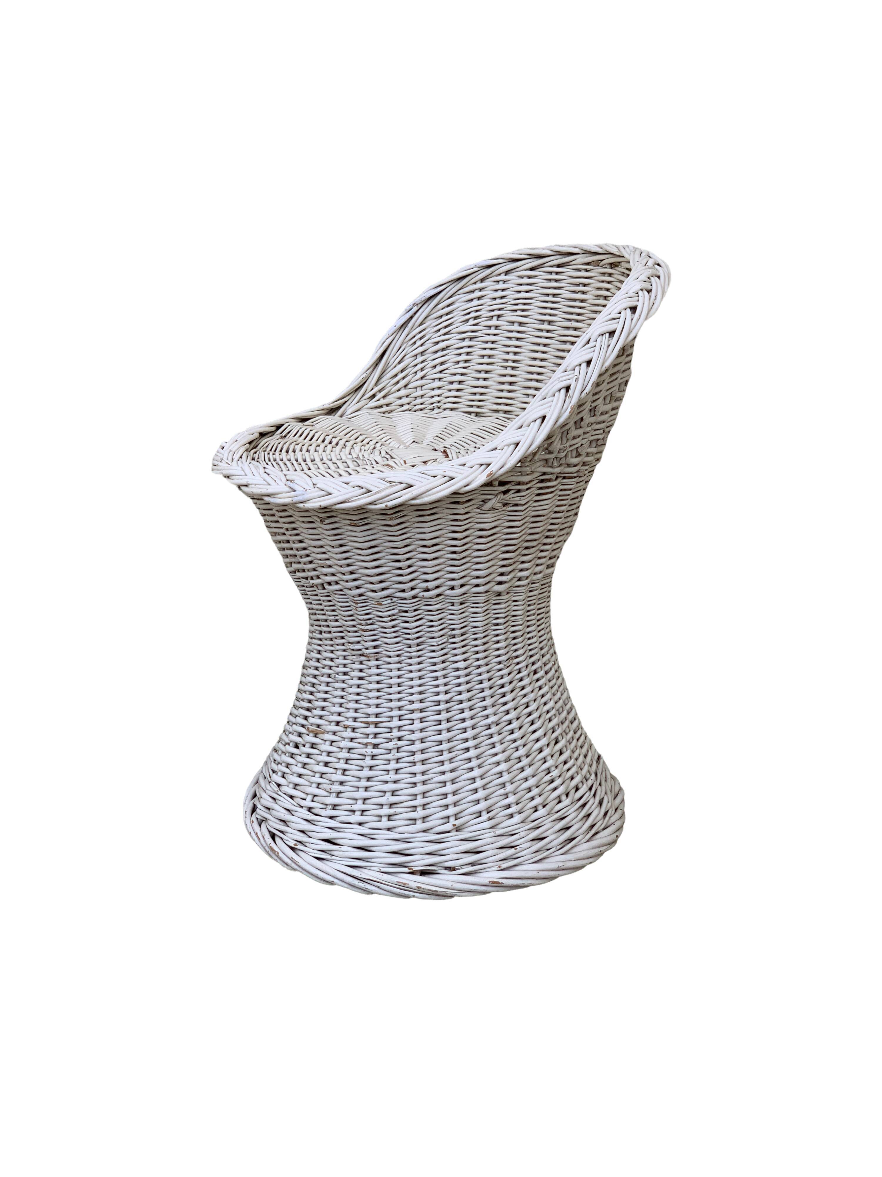Vintage woven wicker stool 1950