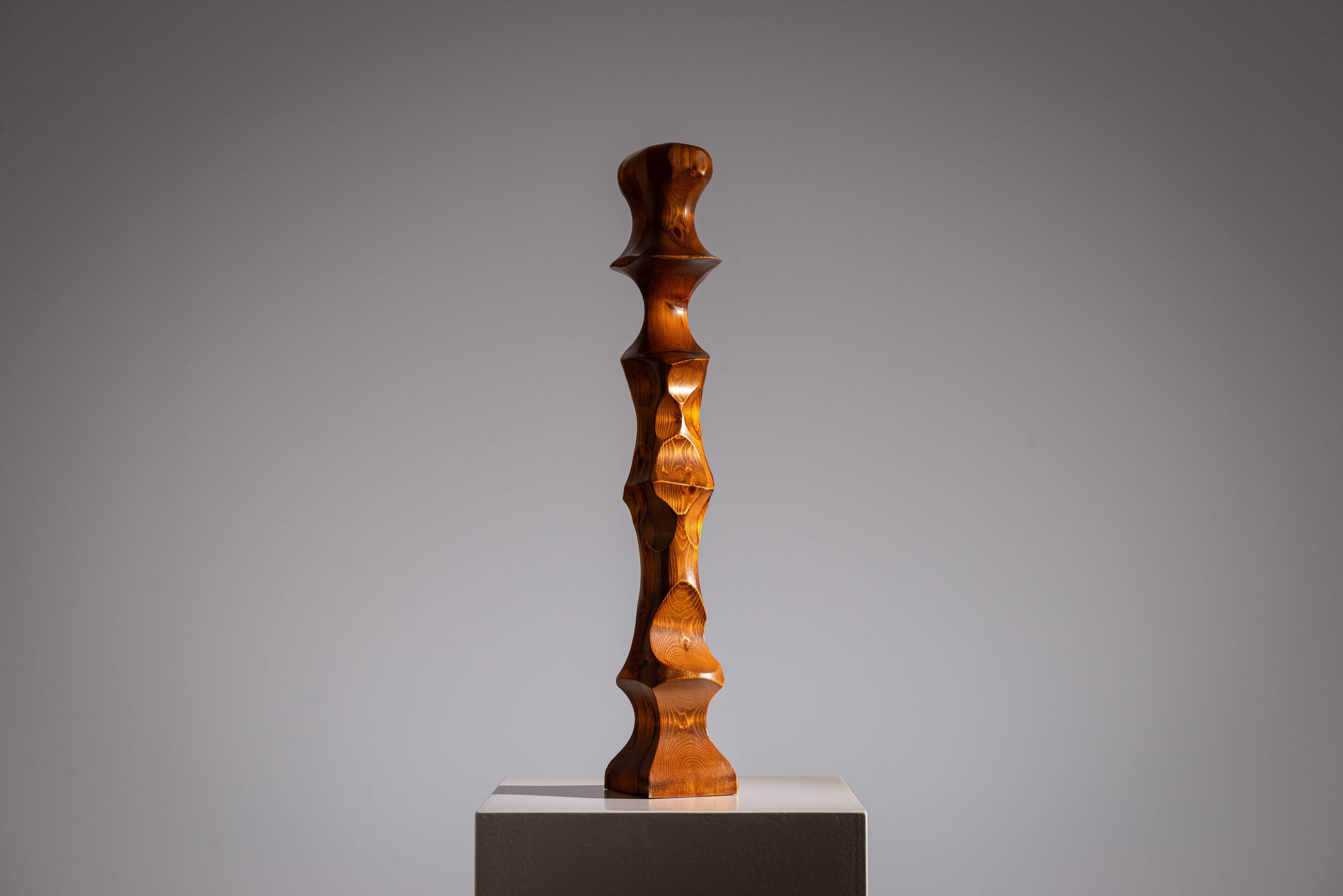 Minimalist abstract handcarved wooden sculpture