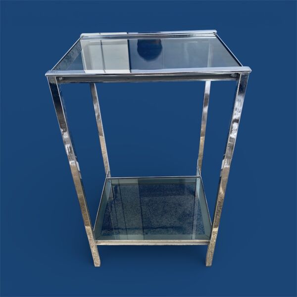 Meuble d’appoint chromée et verre fumé années 70