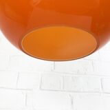 Scandinavian drop pendant light in orange, opaline and teak glass, 1960