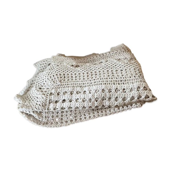 Dessus de lit en crochet blanc vintage