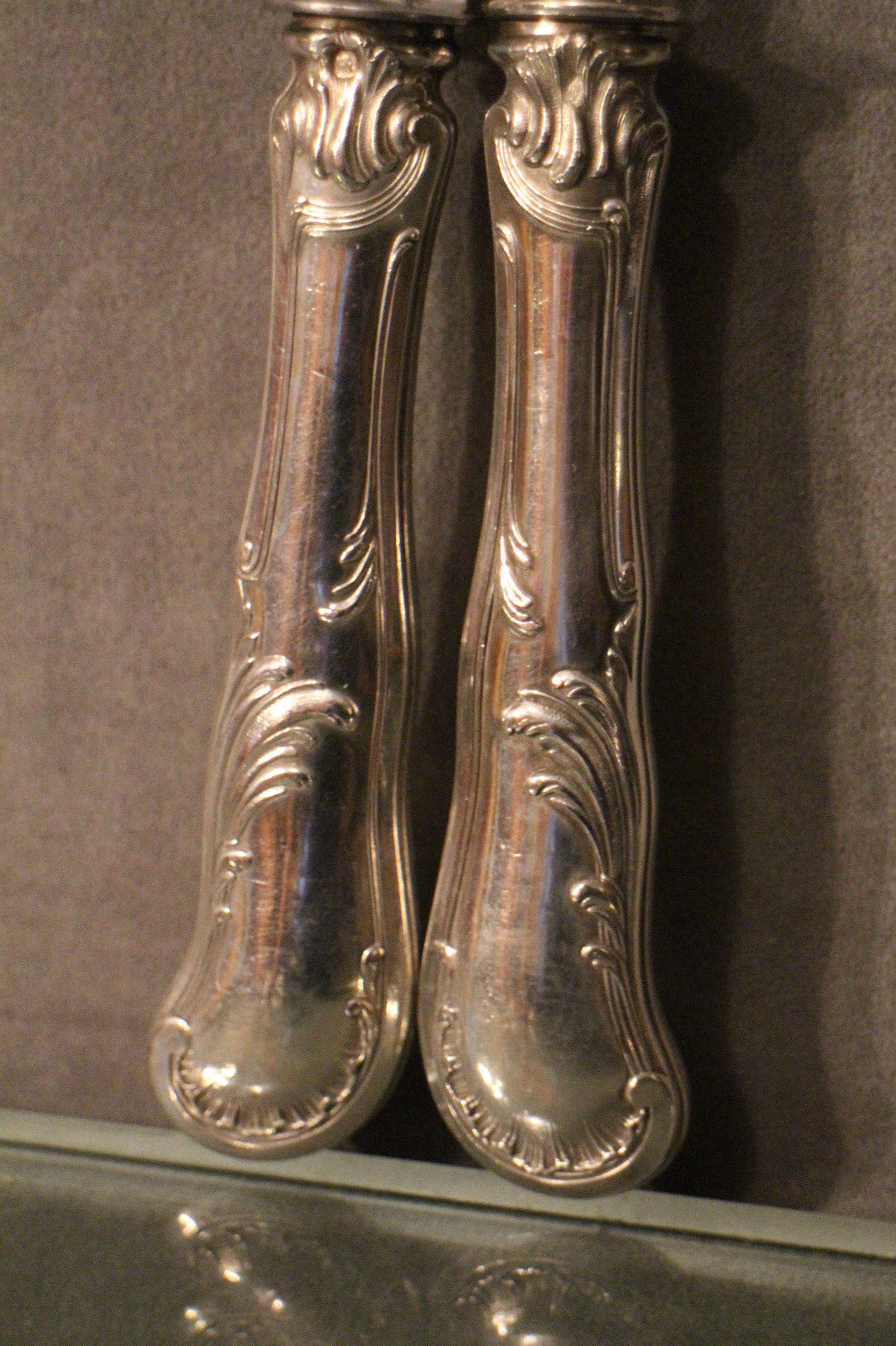 Cutting service knife handles silver Minerve style Rocaille Louis XV