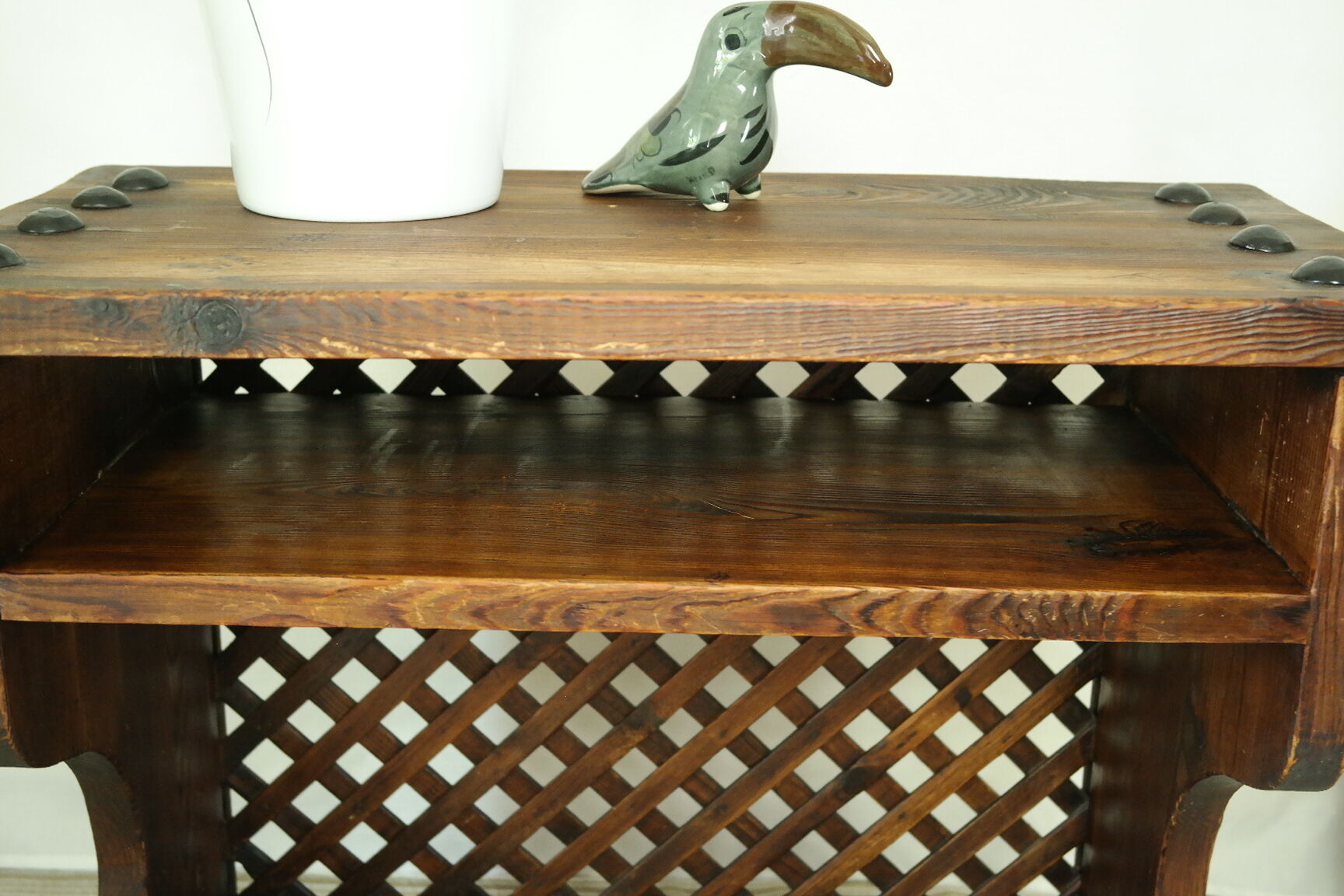 Old rustic fir side table