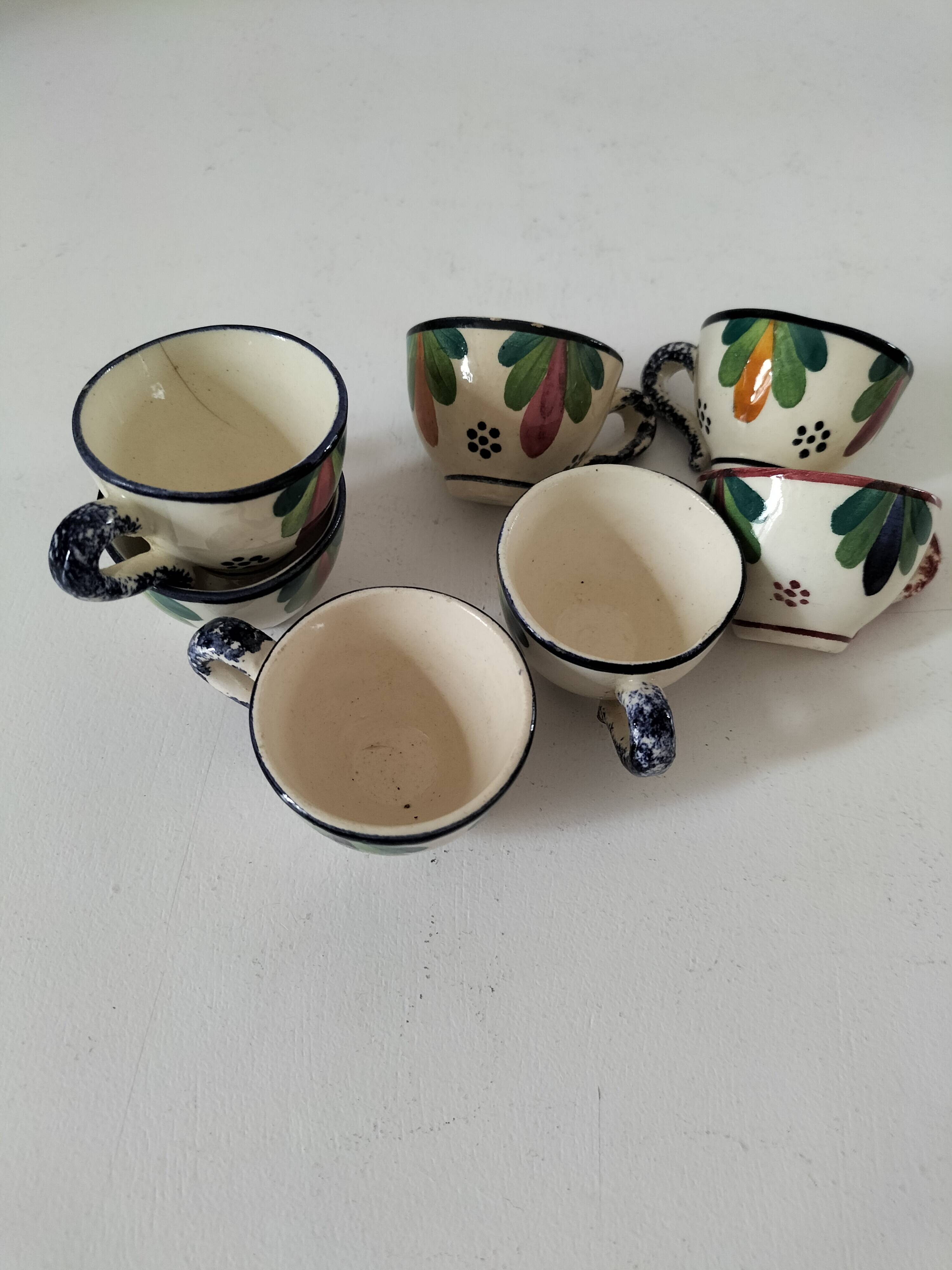 Set of 7 miniature Quimper earthenware cups