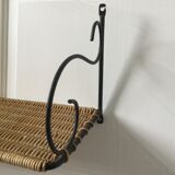 Wall shelf wicker and wrought iron 50s