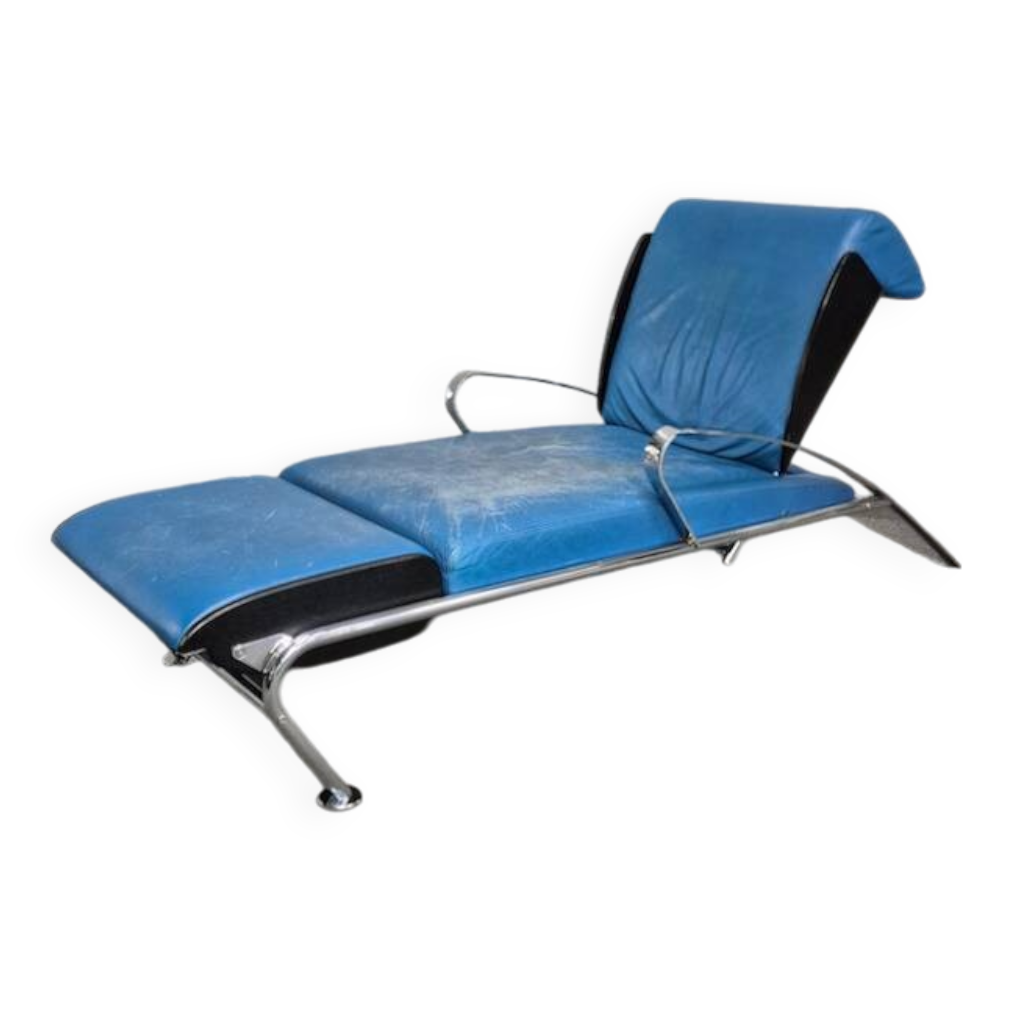 Blue leather lounge chair futuro 3 by massimo iosa ghini for moroso - italy 1980's