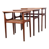 Series of three Danish nesting tables in Teak and canning by Erling Torvits for Heltborg Mobler.