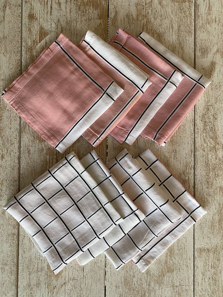 6 vintage napkins 70's - 55x55 cm - cotton