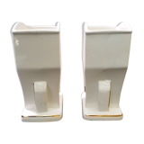 Pair Of Old White Art Ceramic Vase + Golden Decor Made In France Vintage