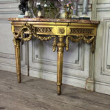 Louis XVI console table in carved and gilded wood, Jura brocatelle marble, 18th century