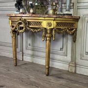 Louis XVI console table in carved and gilded wood, Jura brocatelle marble, 18th century