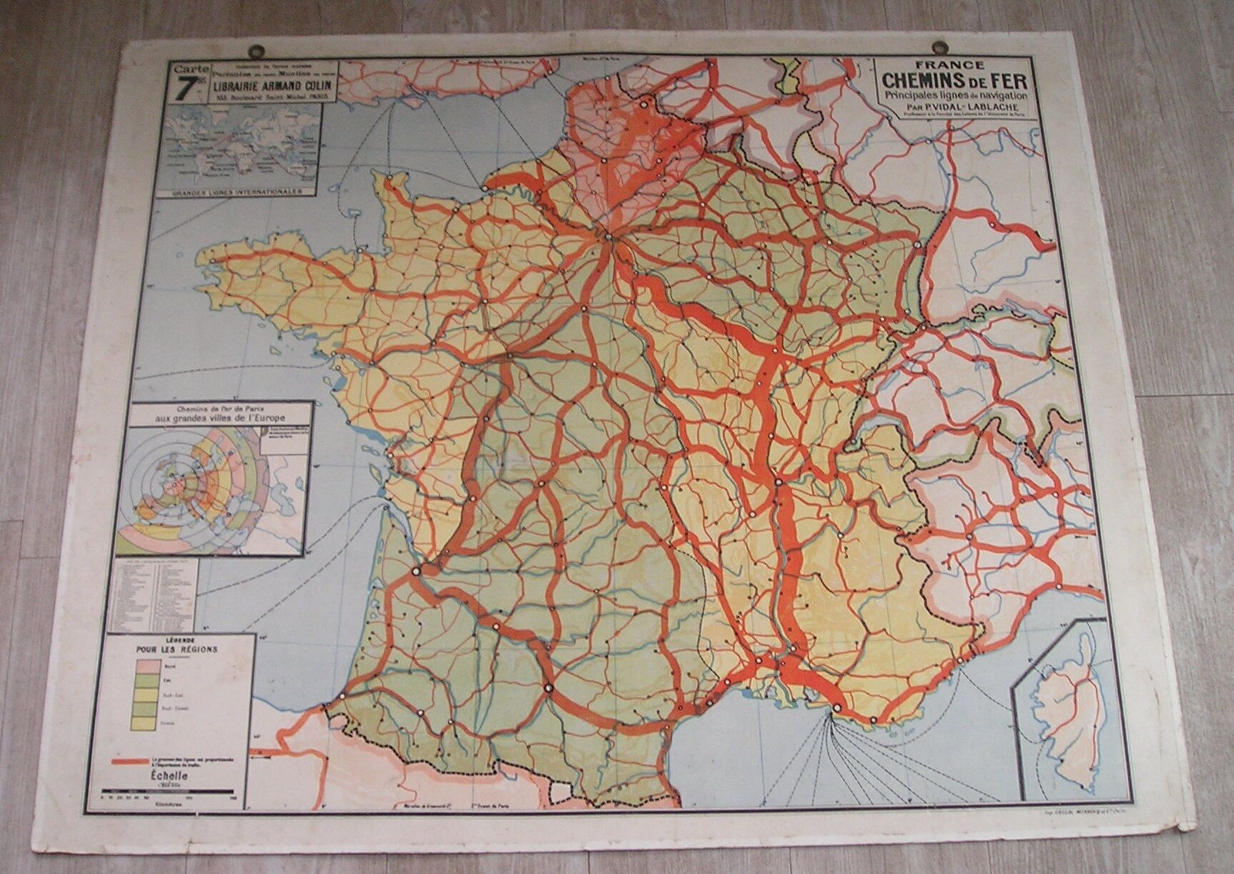Vidal wall school map No.7 France Railways
