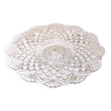 Plat sur pied en verre pressé, dans le style Pineapple de Smith Glass, 30cm