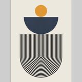 4 geometric art prints with circles and lines.