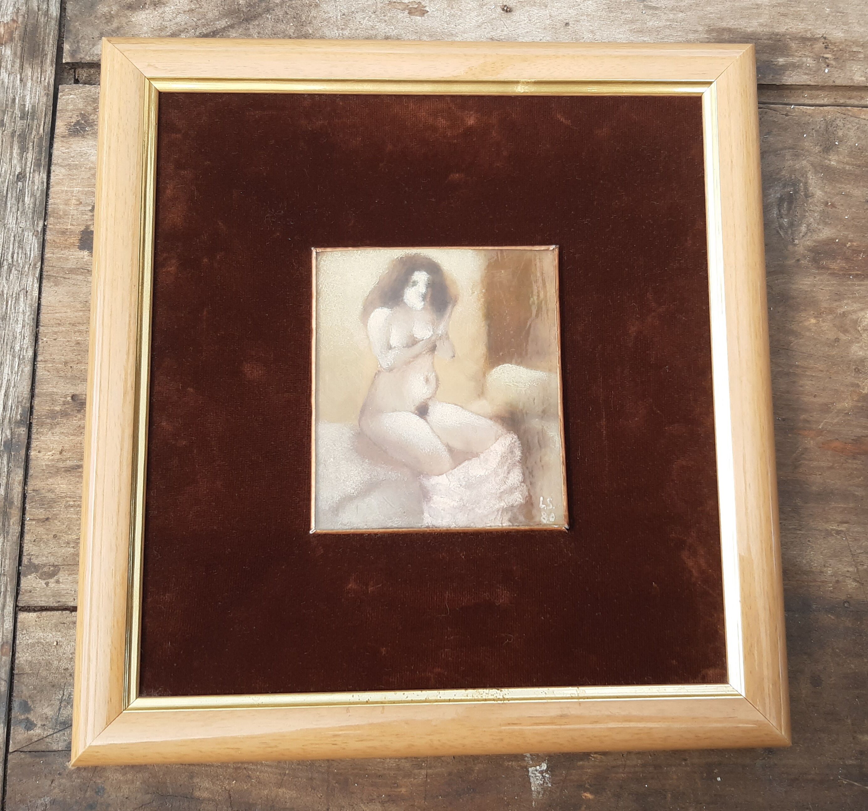 Female nude painting, Painting on copper.