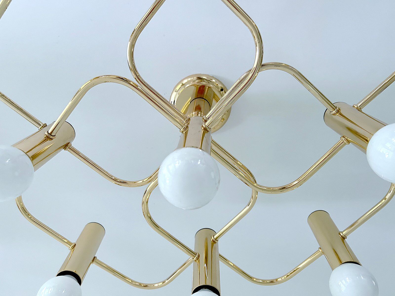 Large Space Age gilded ceiling light from Leola