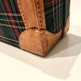 Valise en cuir et tissu écossais
