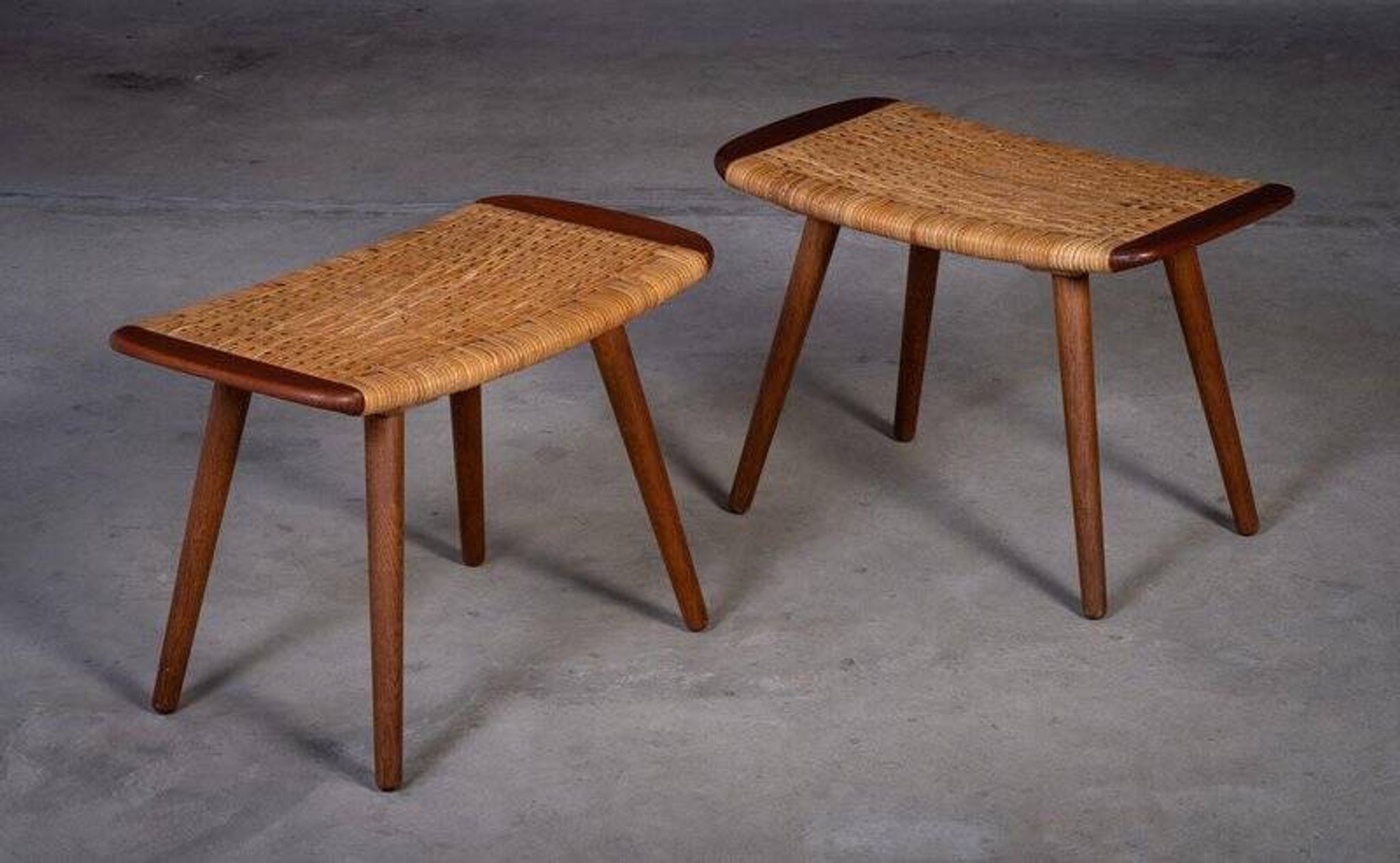 Tabourets en Teck et Tissé, Danemark, 1960s, Set de 2