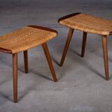 Teak and Woven Stools, Denmark, 1960s, Set of 2