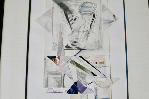 Tableau années 80 / collages de papier dessinés encadré