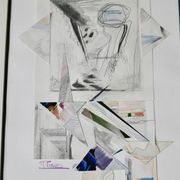 80s painting / framed drawn paper collages