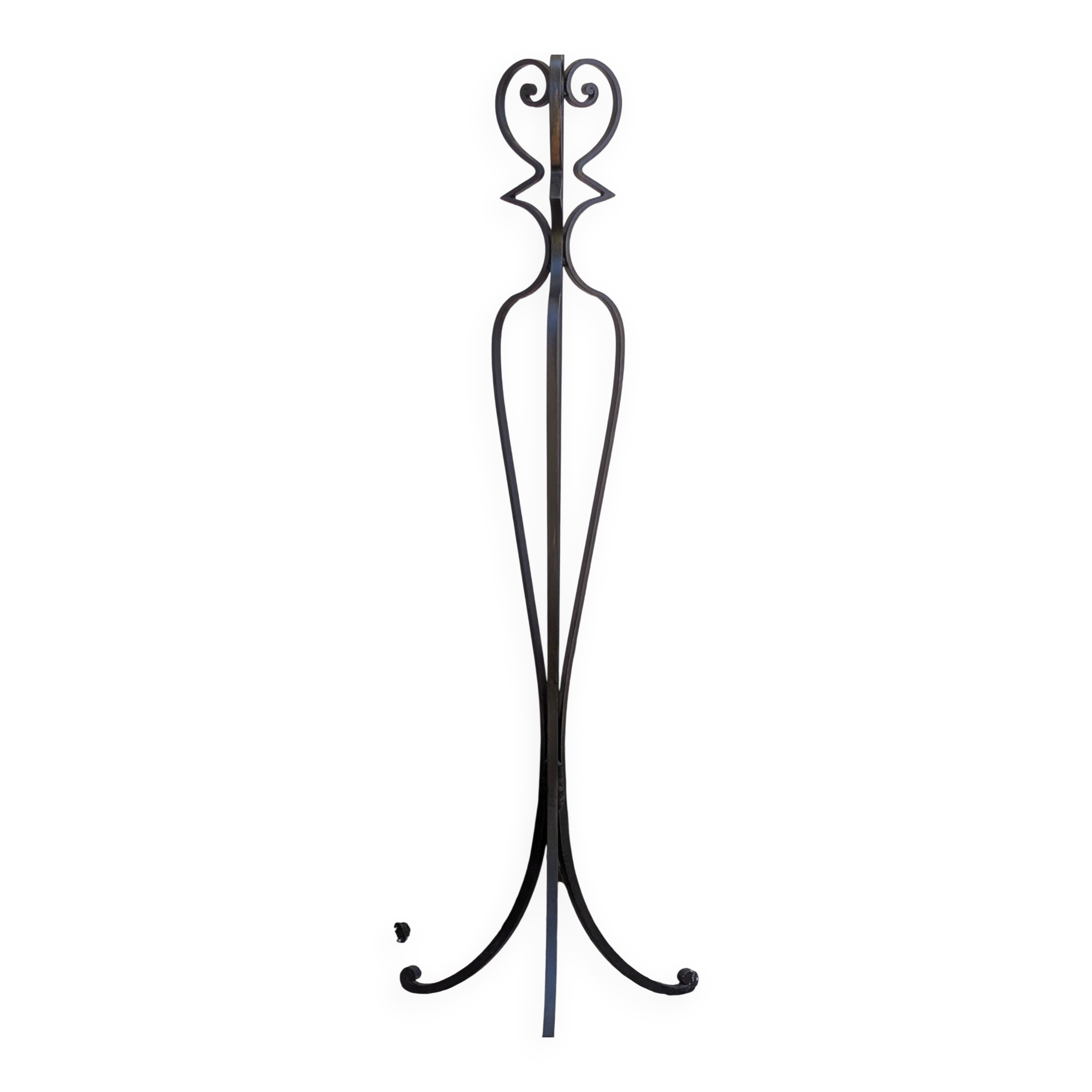 Vintage Black Wrought Iron Floor Lamp with Curved Arabesque Shape from the 60s/70s