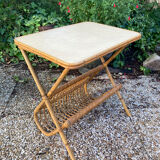 Vintage rattan magazine holder table
