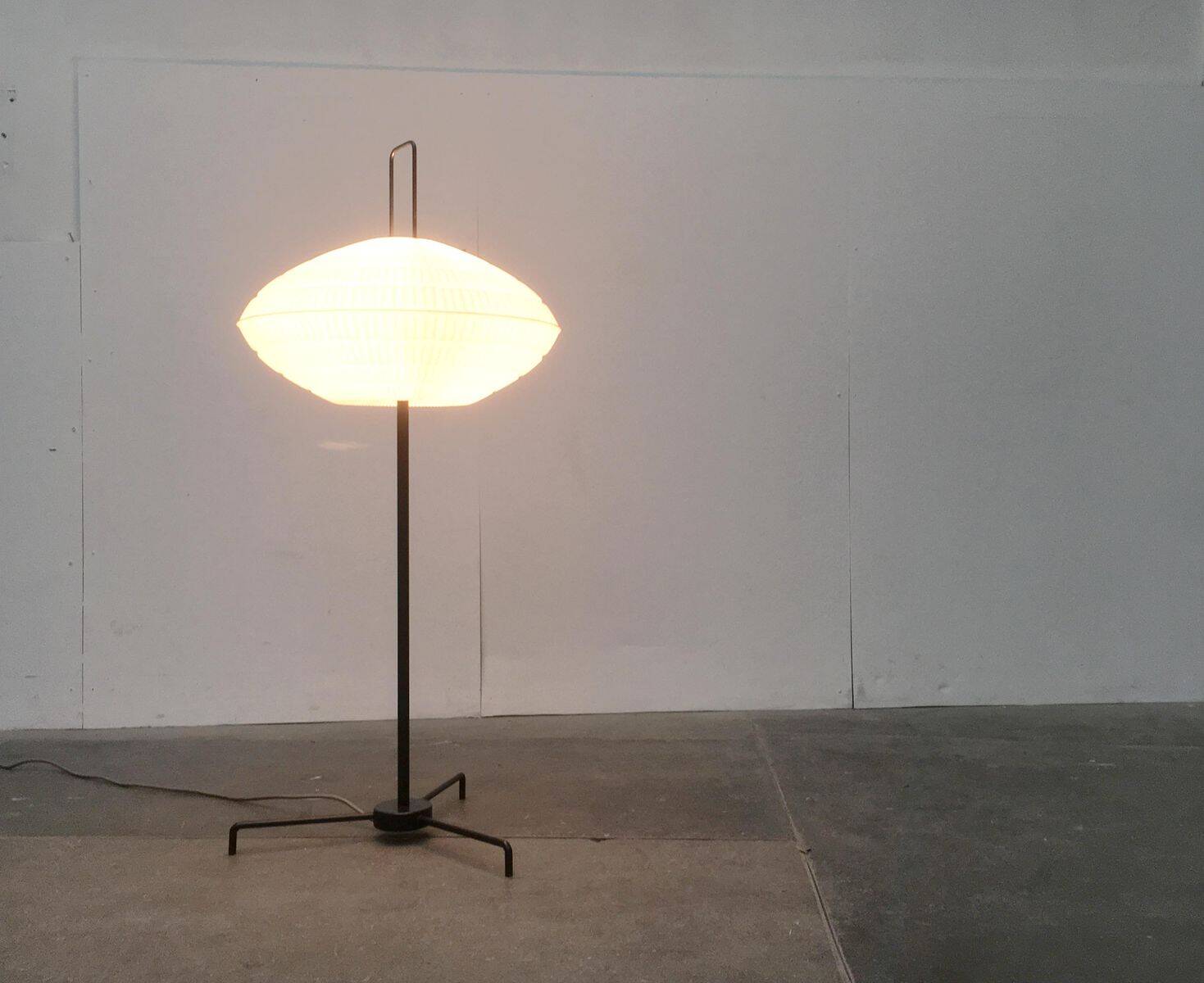 German floor lamp metal and plastic Tripod Ufo 370 by Bega, 1950s