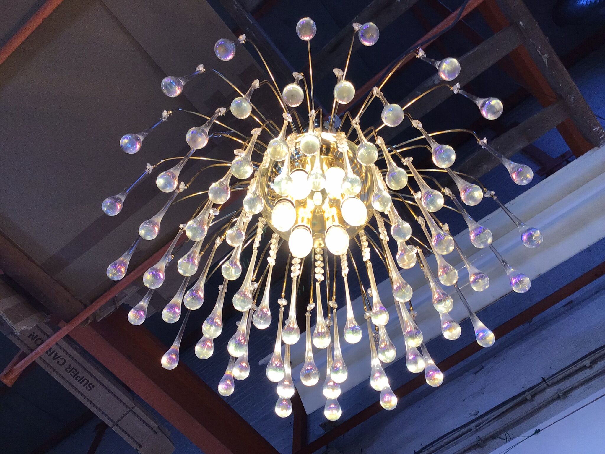 Mid-century waterfall hanging lamp with glass drops