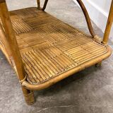 Rare large French Riviera rattan bar cart with bottle holder, 1960s