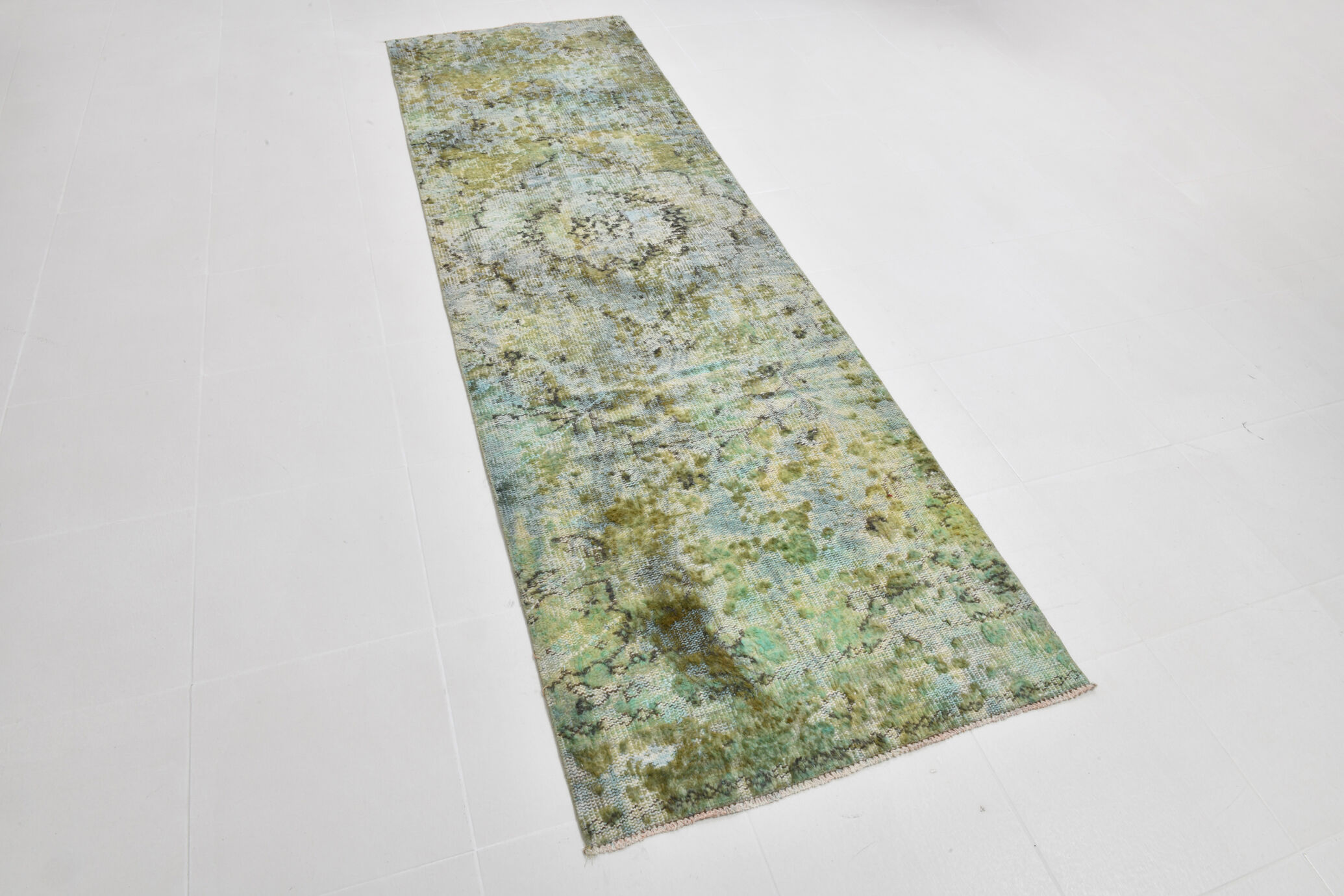 3x10 green tones turkish runner rug, 91x299cm