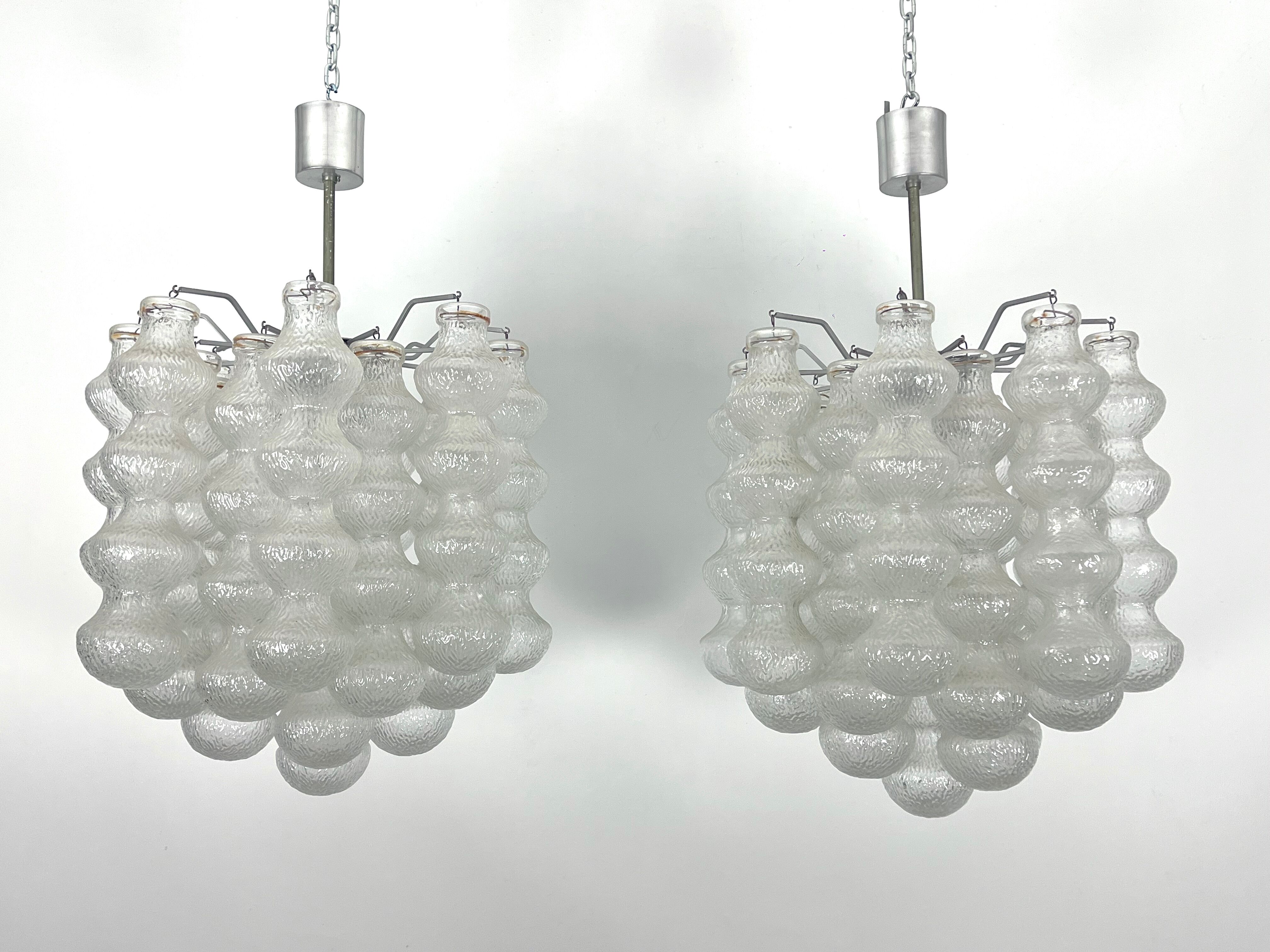 Pair of Mid-Century Murano Bubble Glass chandeliers. Italy 1960s