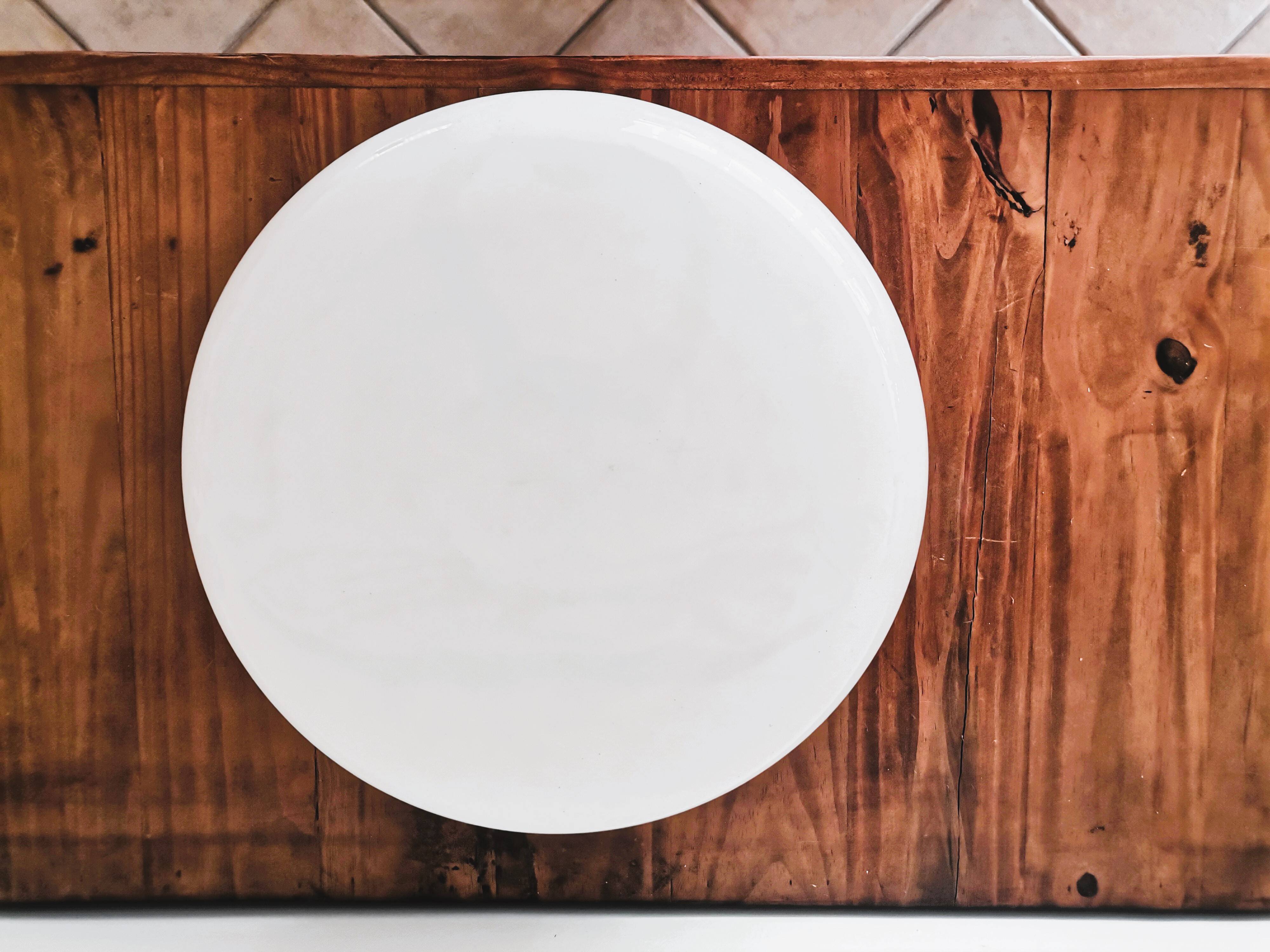 Large Italian glossy white acrylic minimalist pill flush mount ceiling fixture lamp. 1960s