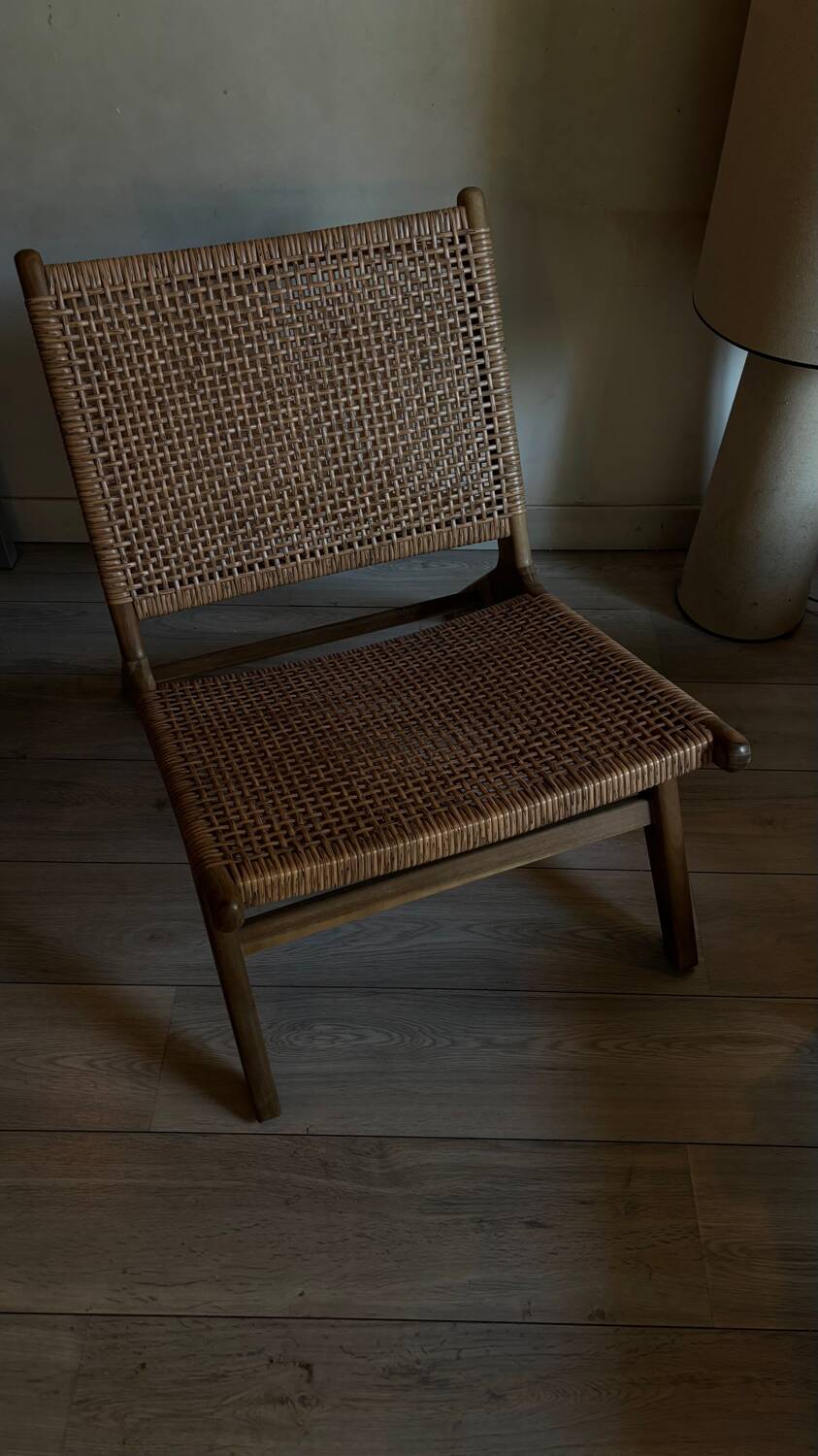 Rattan and wood chair