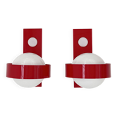 Paire d'Appliques Space Age Rouge et Blanche en Plastique et Verre, 1970