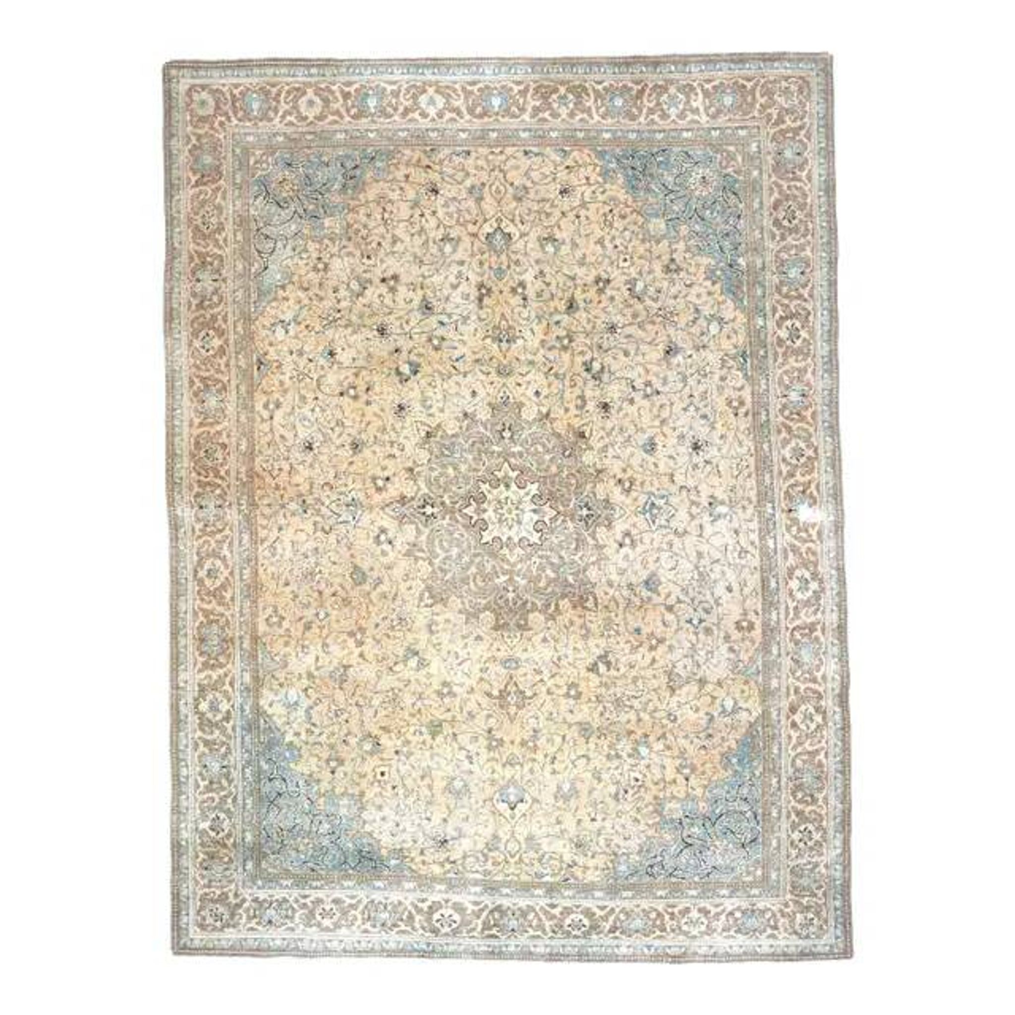 1970s Vintage Persian Handmade Wool Cotton Brown Area Rug 285x388