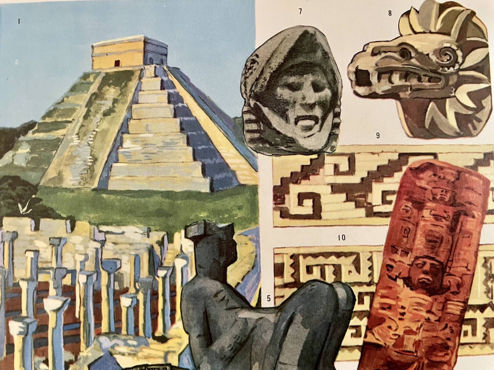 Illustrated plate on Mexican and Mayan art, 1940s-50s