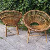 Two 60's rattan armchairs